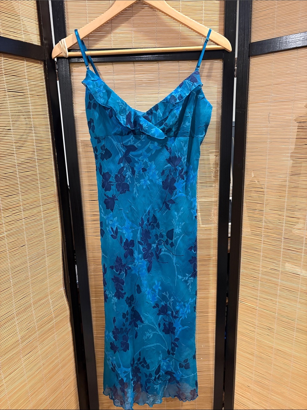 City Triangles Teal Blue Floral Midi Slip Dress